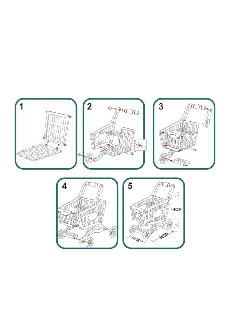 Home Pretend Supermarket Trolley Accessory Kit with Wheels Role Play Set for Kids - Image 5